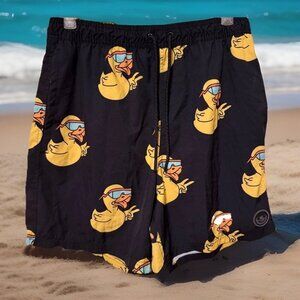 Neff Swim Trunks Men's  XL Black Yellow Rubber Duck Bathing Suit‎ Shorts Printed